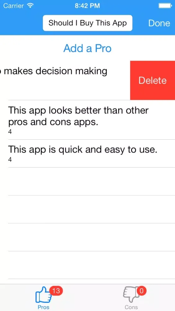 ภาพหน้าจอของ Pros and Cons Lite