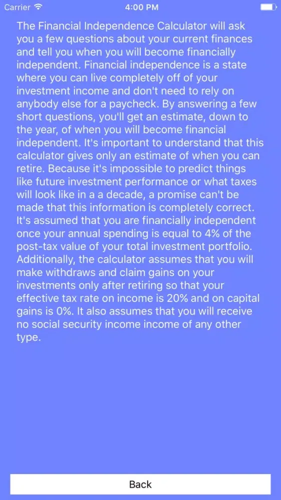 Capturas de tela do Financial Independence Calculator - Retire Early