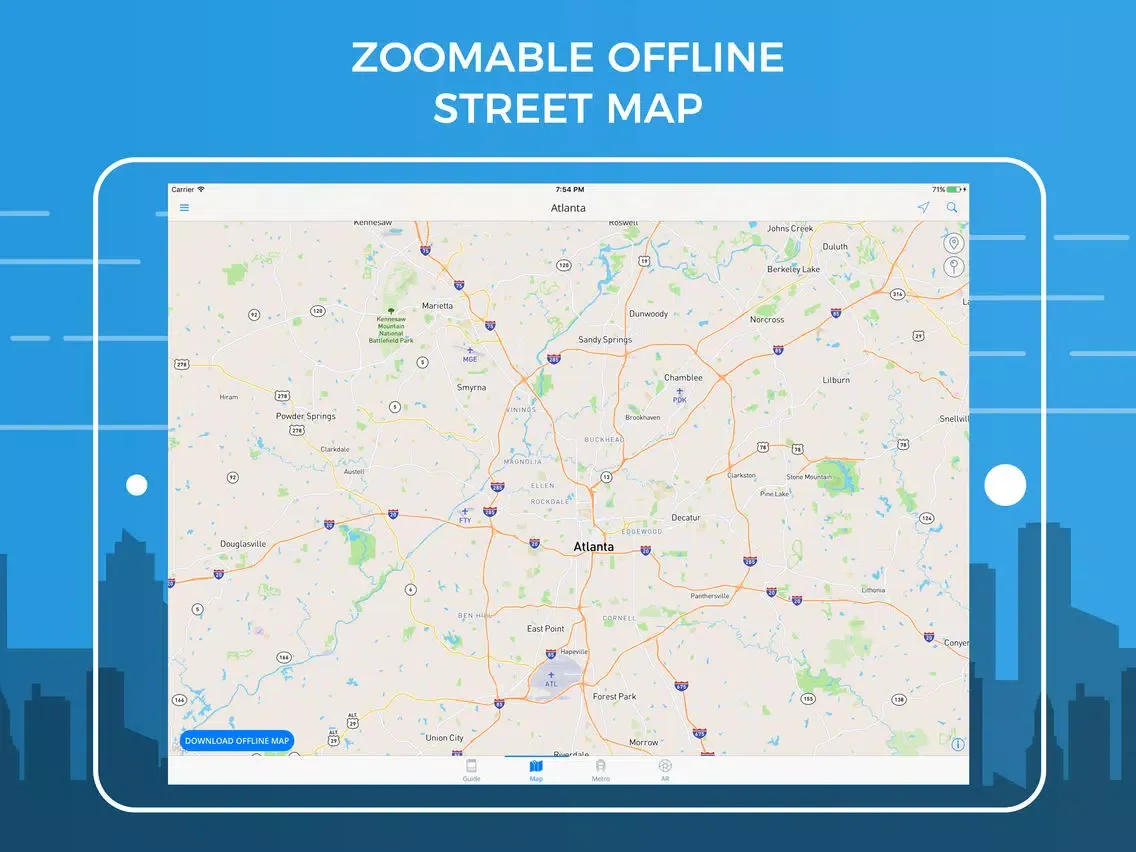 Atlanta Travel Guide with Offline Street Map iPad 應用截圖