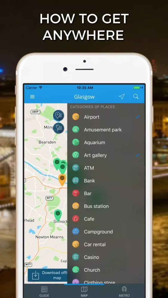 Capturas de tela do Glasgow Travel Guide with Offline Street Map