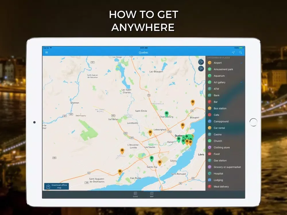 Quebec Travel Guide with Offline Street Map iPad 应用截图
