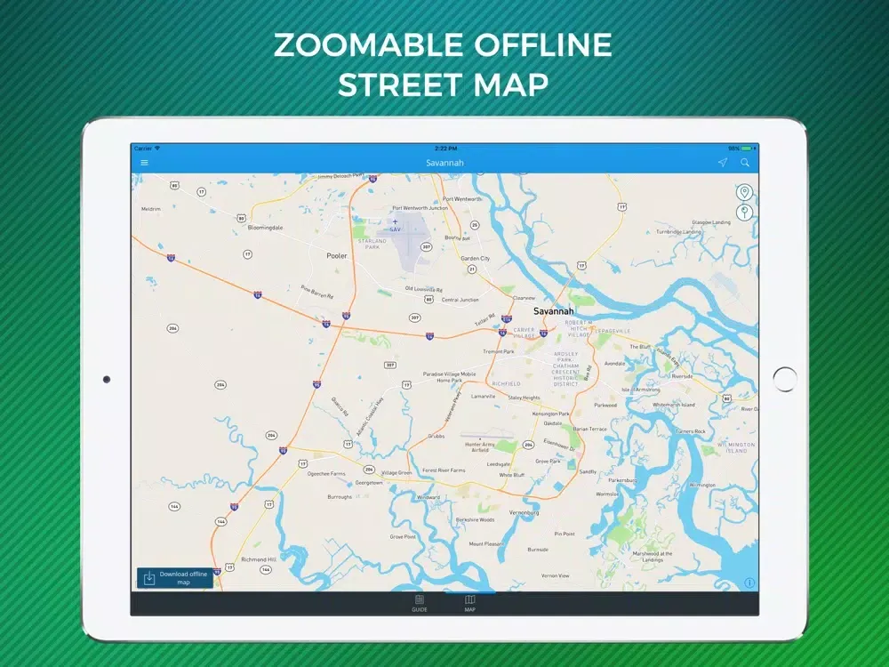 Savannah Travel Guide with Offline Street Map iPad  Screenshots