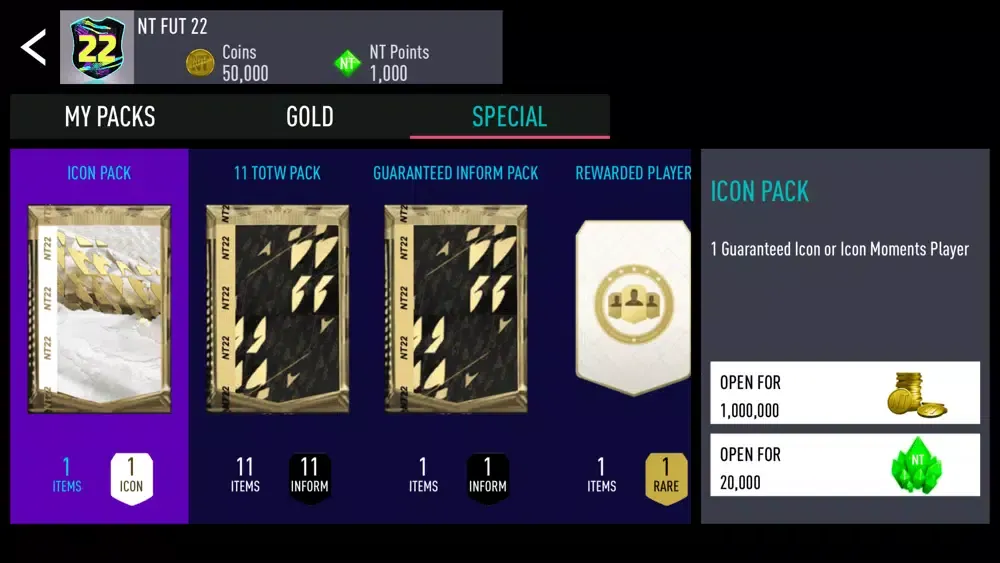 NT FUT 22: Draft + Pack Opener Screenshots