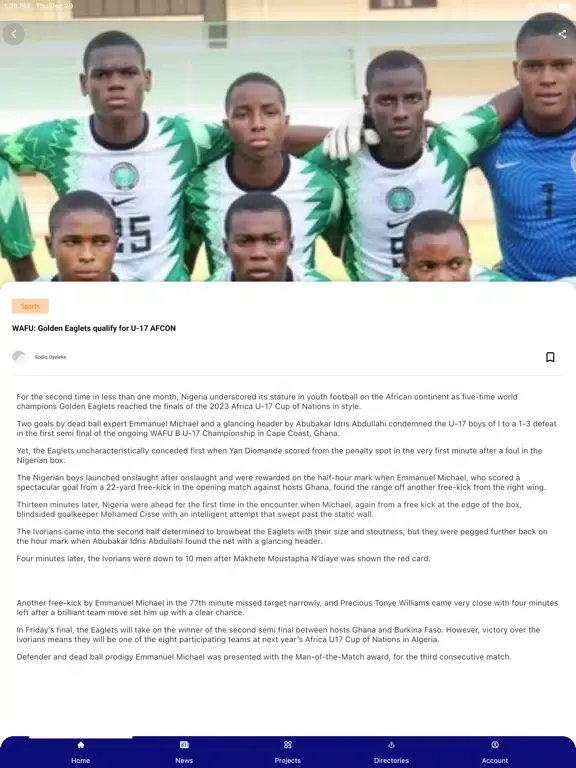 Tangkapan skrin Niger Delta Reporters iPad 