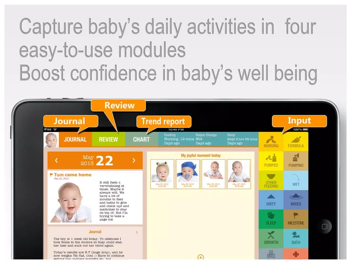 FirstYear Pro - Baby feeding timer, sleep, diaper log iPad 应用截图
