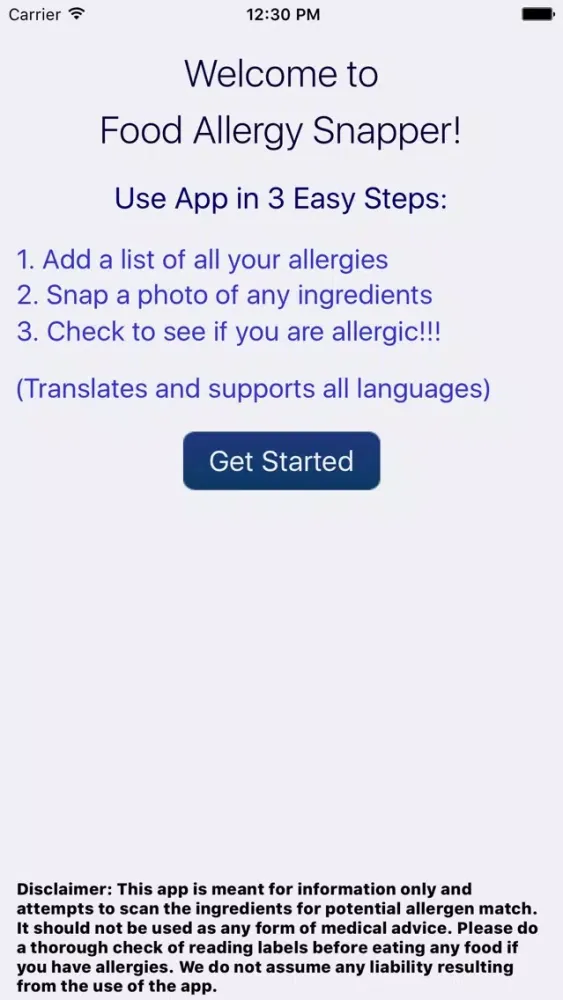 Tangkapan layar Food Allergy Snapper