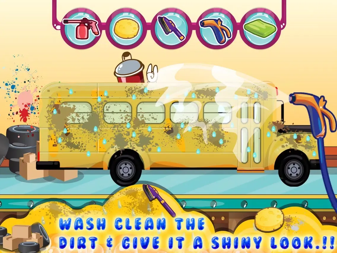 صور Kids School Bus Washing spa games iPad 