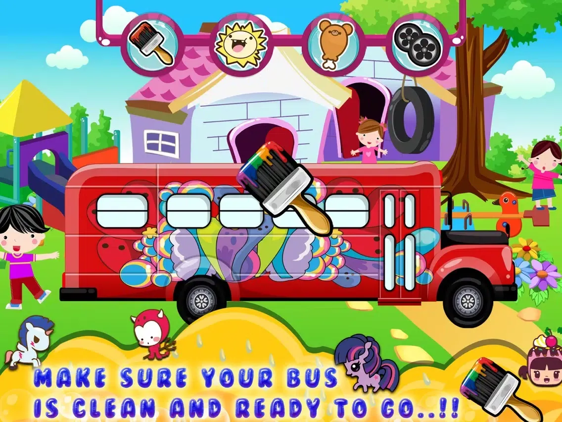 صور Kids School Bus Washing spa games iPad 
