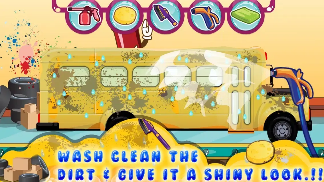 صور Kids School Bus Washing spa games