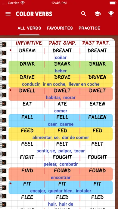 Capturas de tela do Irregular Verbs — Color Verbs
