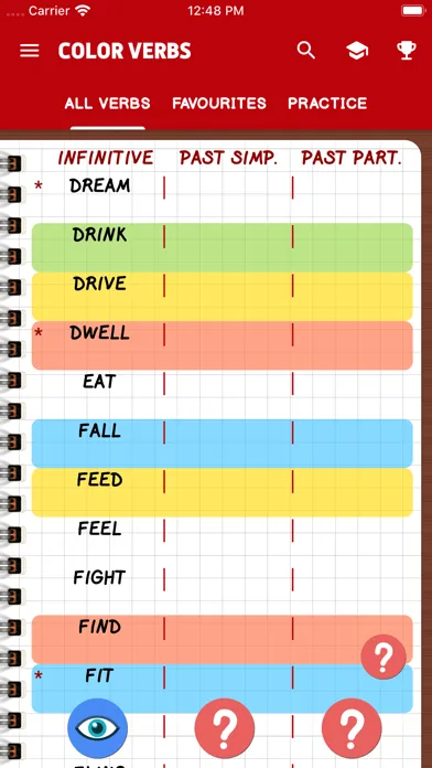 Capturas de tela do Irregular Verbs — Color Verbs