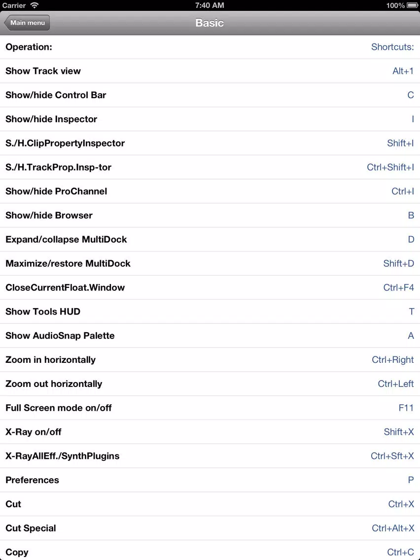 Capturas de tela do Shortcuts for Cakewalk Sonar iPad 