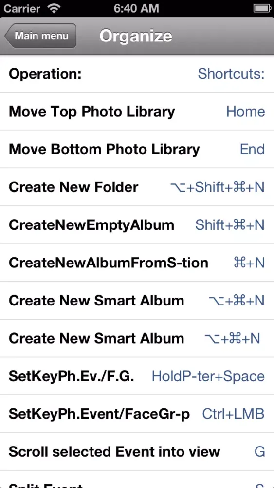 Tangkapan layar Shortcuts for iPhoto