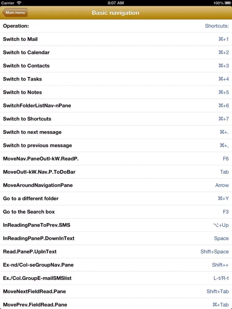 Capturas de tela do Shortcuts for Mac Outlook iPad 