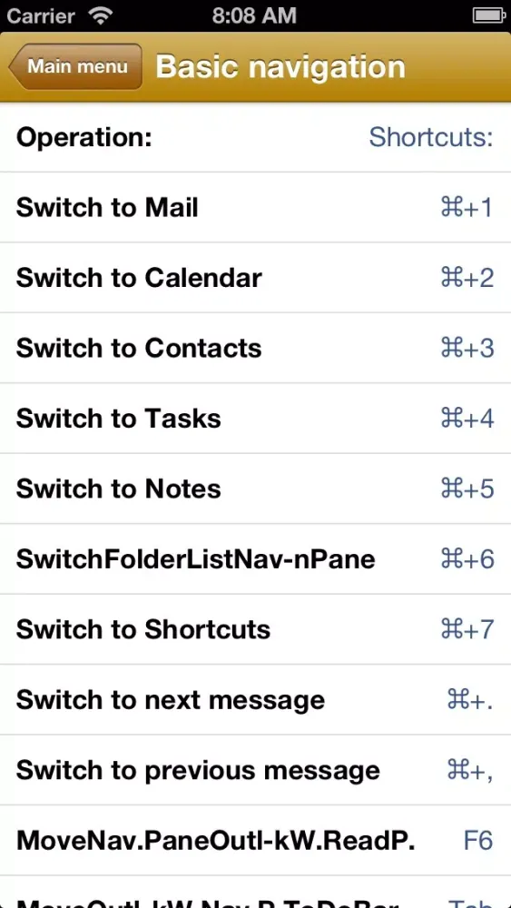Capturas de tela do Shortcuts for Mac Outlook