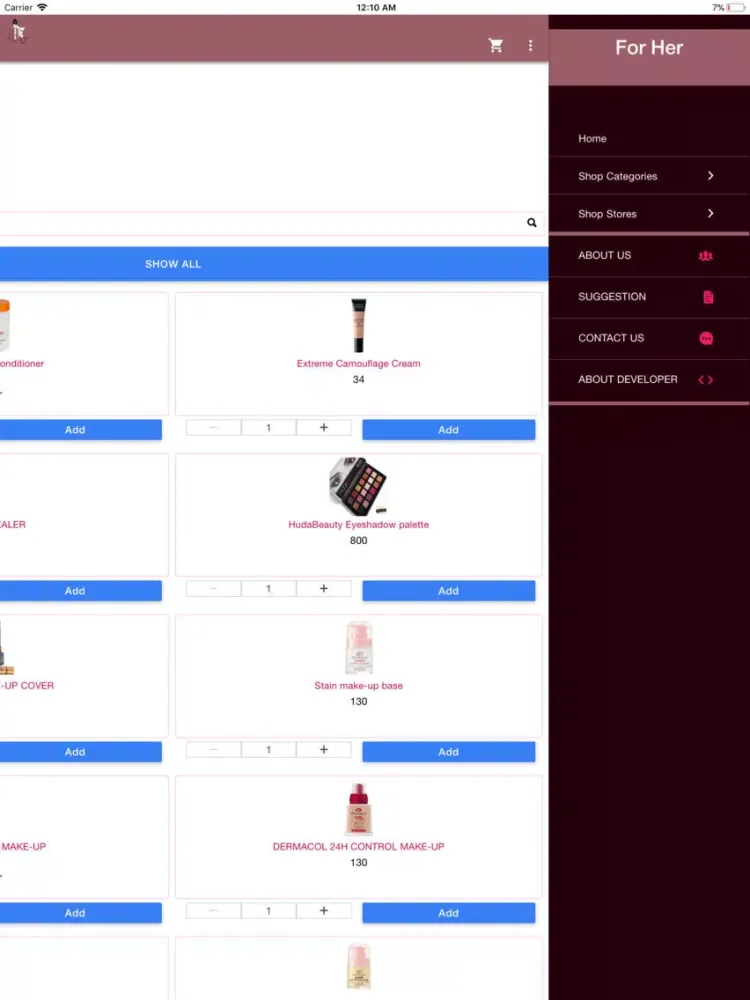Capturas de tela do For Her Cosmetics iPad 