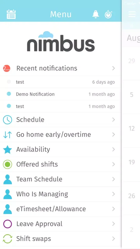 ภาพหน้าจอของ nimbus employee app