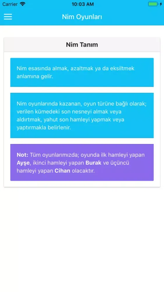 Captures d'écran de Nim Oyunları