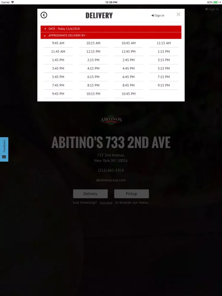 Capturas de tela do Abitino's Pizza iPad 
