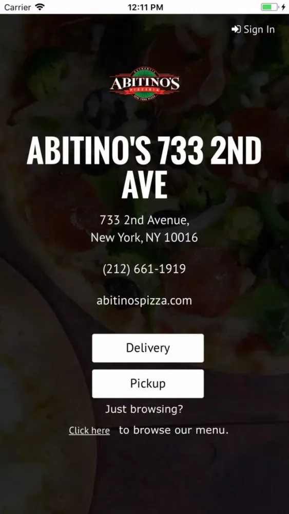 Capturas de tela do Abitino's Pizza