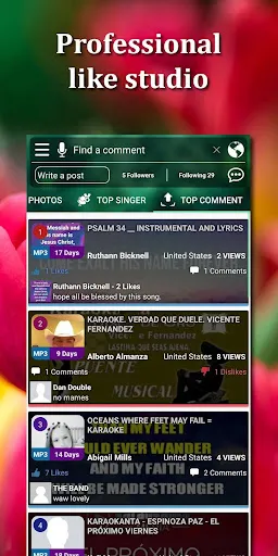 Capturas de tela do Sing karaoke record karaoke