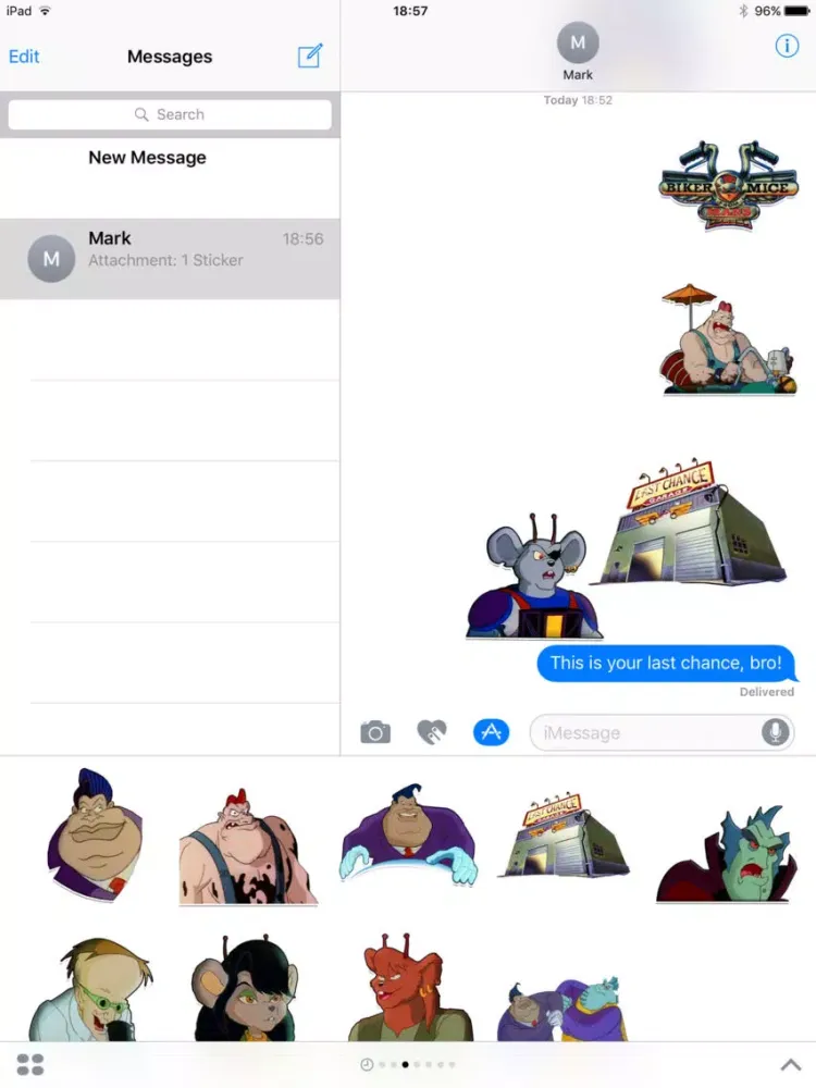 ภาพหน้าจอของ Biker Mice from Mars Stickers for iMessage iPad 