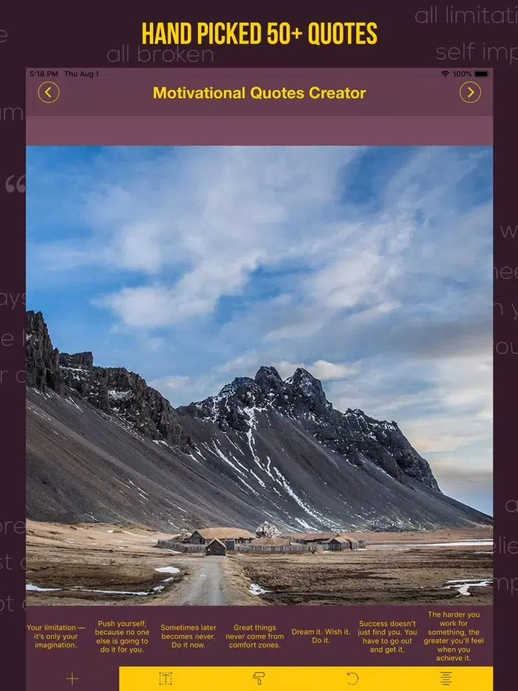 Capturas de tela do Motivation Quotas Creator iPad 