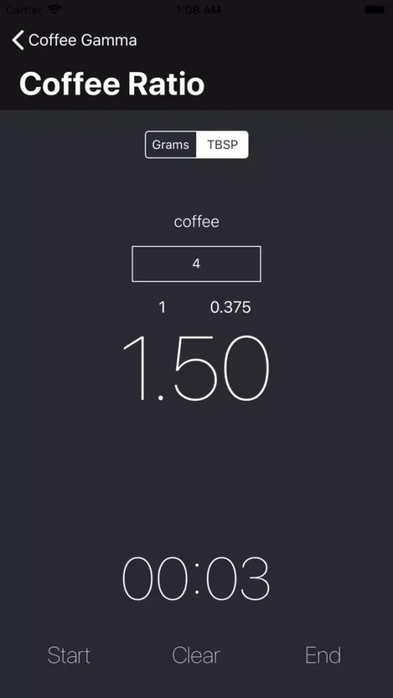 Tangkapan skrin Coffee Ratio Thing