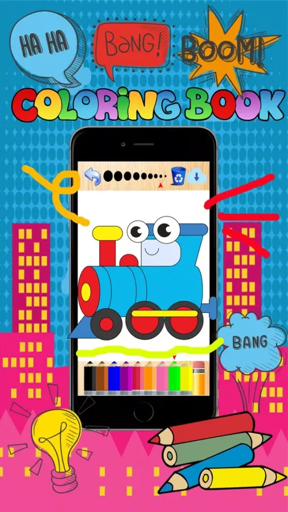Vehicle coloring book free crayon game for toddler स्क्रीनशॉट