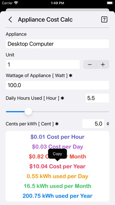 Appliance Cost Calculator Plus स्क्रीनशॉट