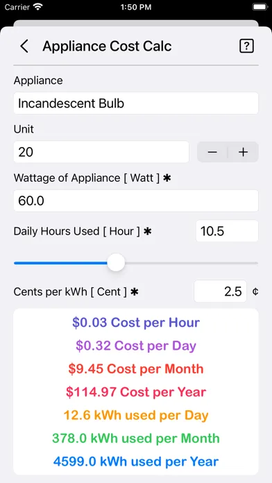 Appliance Cost Calculator Plus स्क्रीनशॉट