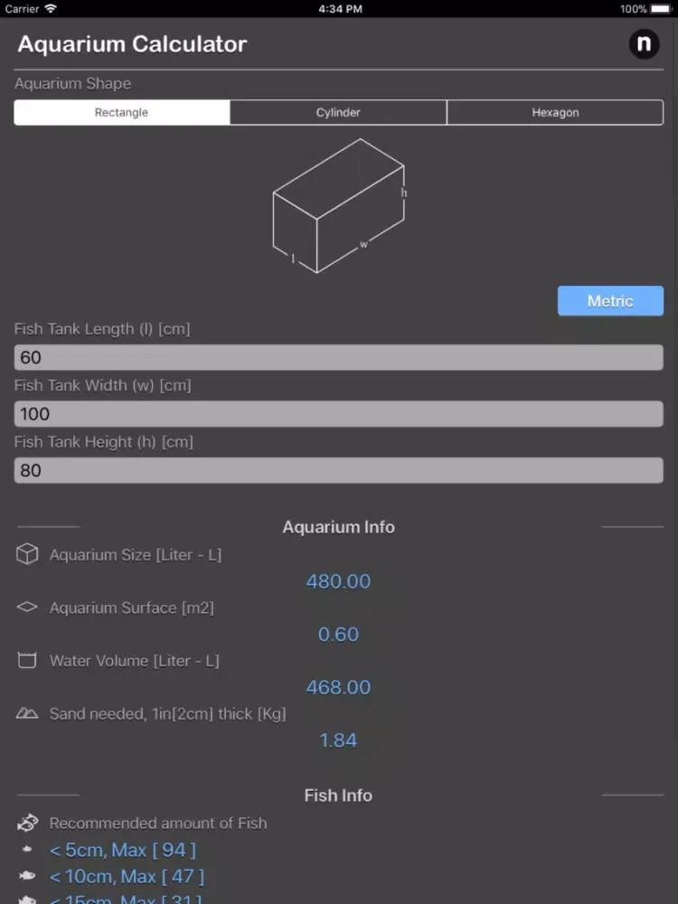 Aquarium Calculator Plus iPad  স্ক্রিনশট