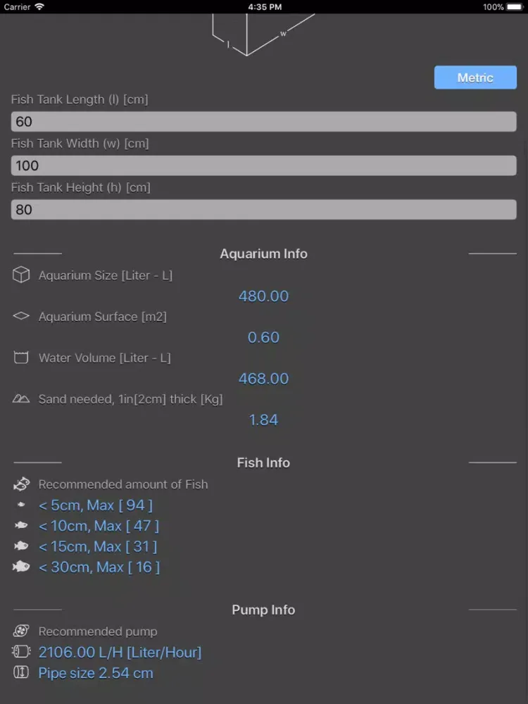 Aquarium Calculator Plus iPad  স্ক্রিনশট