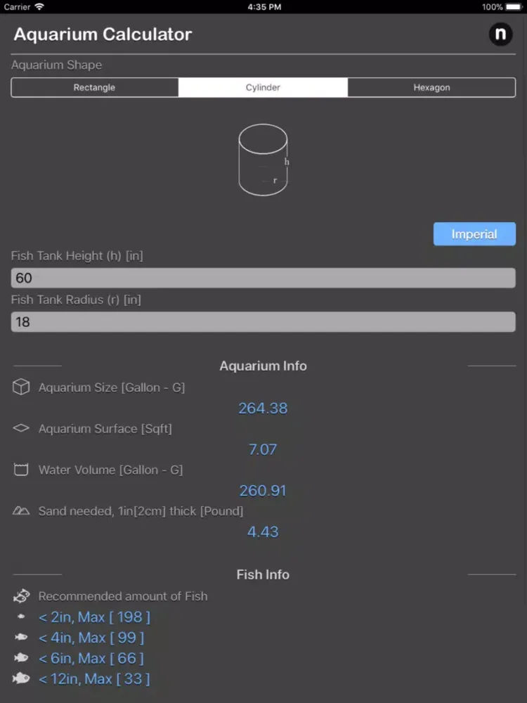 Aquarium Calculator Plus iPad  স্ক্রিনশট