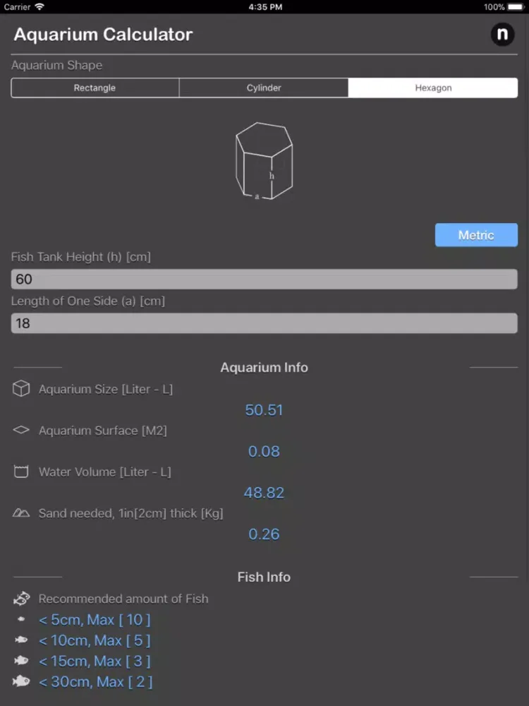 Aquarium Calculator Plus iPad  স্ক্রিনশট