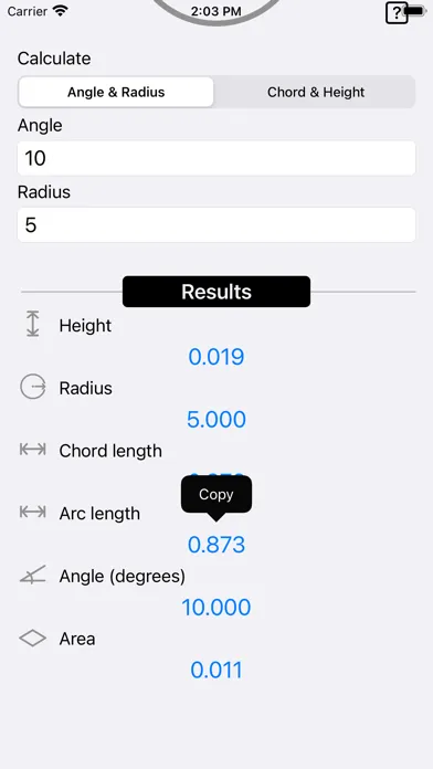 Capturas de tela do Circular Segment Calculator