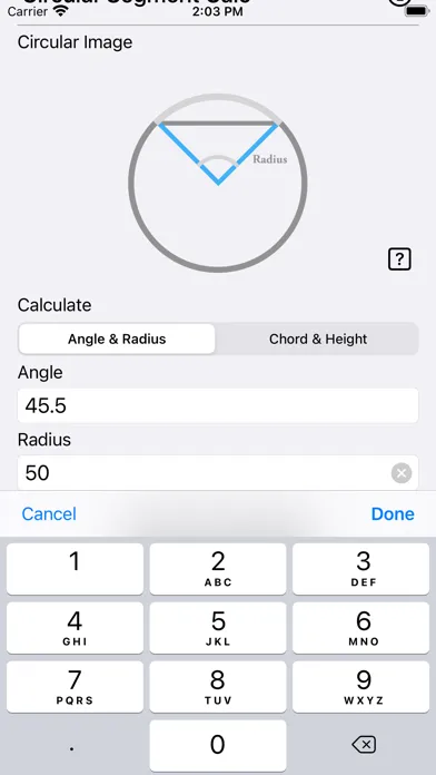 Capturas de tela do Circular Segment Calculator