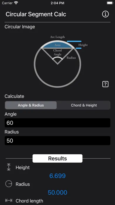 Capturas de tela do Circular Segment Calculator