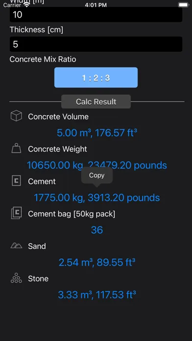 Concrete & Topsoil Calculator Screenshots