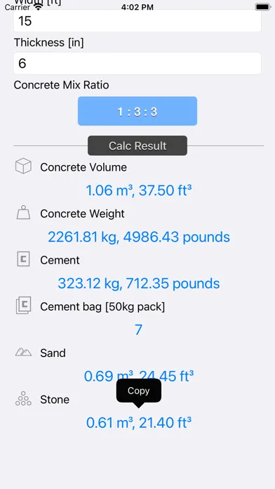 Concrete & Topsoil Calculator Screenshots