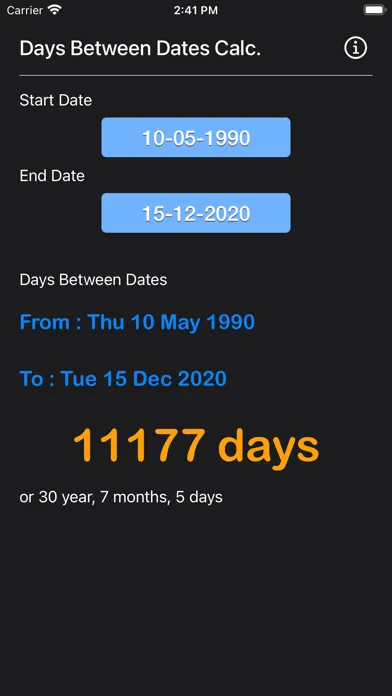 ภาพหน้าจอของ Days Between Dates Calculator