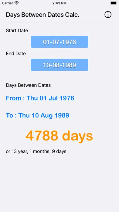 ภาพหน้าจอของ Days Between Dates Calculator