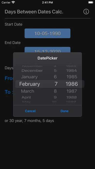 ภาพหน้าจอของ Days Between Dates Calculator