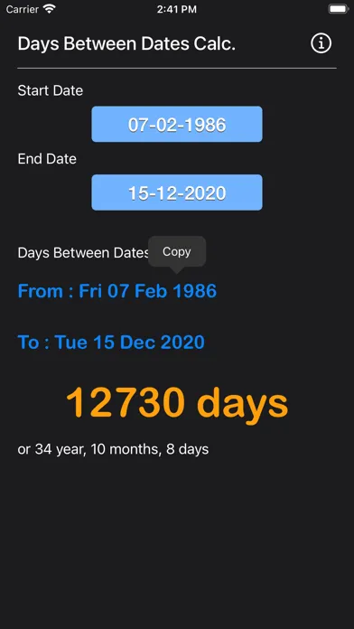 ภาพหน้าจอของ Days Between Dates Calculator