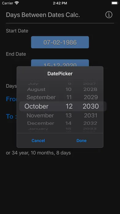 ภาพหน้าจอของ Days Between Dates Calculator