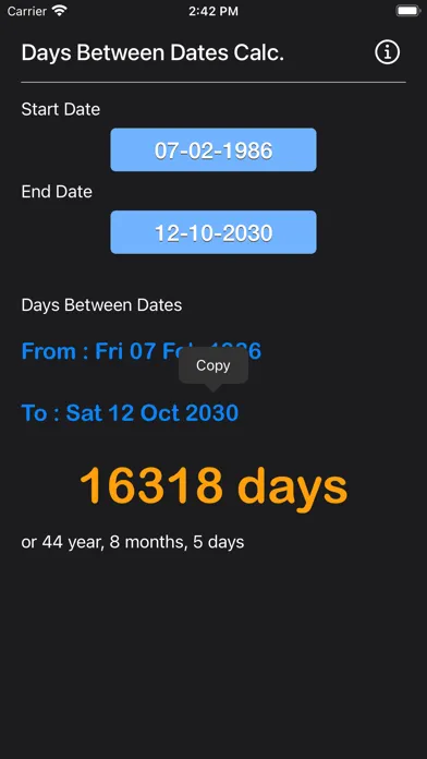 ภาพหน้าจอของ Days Between Dates Calculator