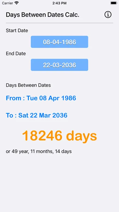 ภาพหน้าจอของ Days Between Dates Calculator