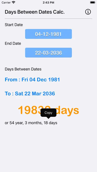ภาพหน้าจอของ Days Between Dates Calculator