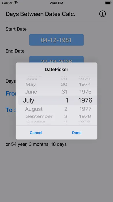 ภาพหน้าจอของ Days Between Dates Calculator