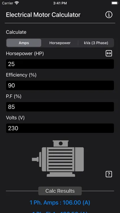 Electrical Motor Calculator Screenshots